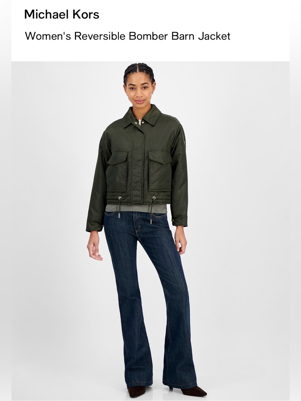 Michael Kors Olive Green Reversible Bomber Jacket